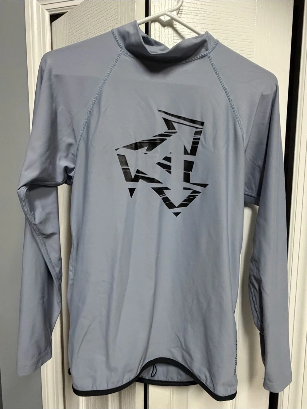 Men's Light Blue Long-Sleeve Swim Rash Guard with Black Graphic